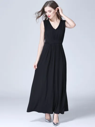 Maternity Nursing Dress V-Neck Sleeveless Solid Color Modal