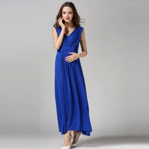Maternity Nursing Dress V-Neck Sleeveless Solid Color Modal