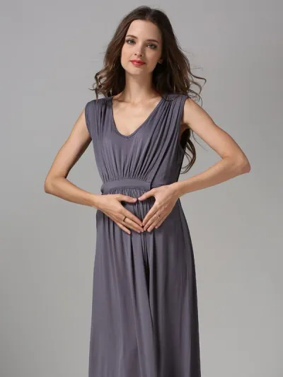 Maternity Nursing Dress V-Neck Sleeveless Solid Color Modal