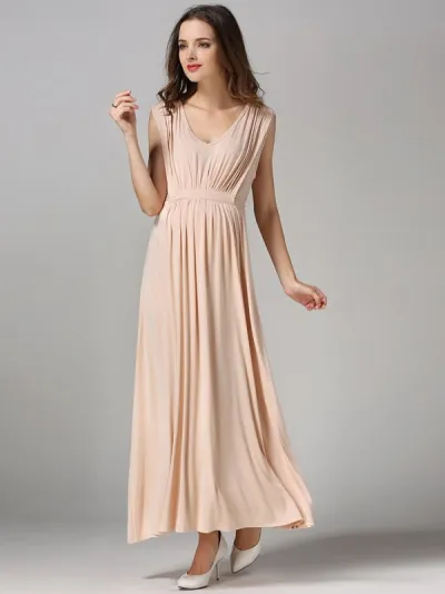 Maternity Nursing Dress V-Neck Sleeveless Solid Color Modal