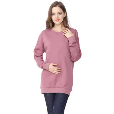 Autumn Winter Pregnant Women Fashion Thickened Round Neck Long Sleeve Breastfeeding Sweatshirt