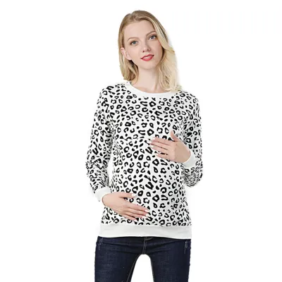 Autumn Winter Pregnant Women Fashion Thickened Round Neck Long Sleeve Breastfeeding Sweatshirt