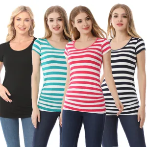 Pregnant Women Fashion Stripe Printed Round Neck Short Sleeve T-Shirt