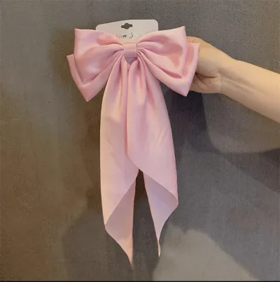 Women Simple Solid Color Satin Bow Spring Clip