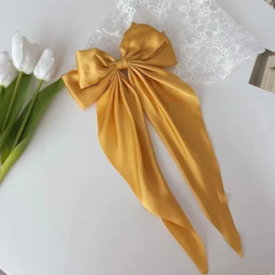 Women Simple Solid Color Satin Bow Spring Clip