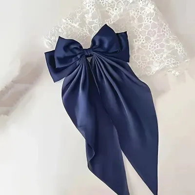 Women Simple Solid Color Satin Bow Spring Clip