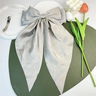 Women Simple Solid Color Satin Bow Spring Clip