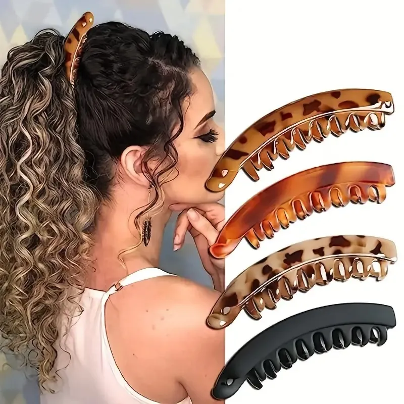 Women Fashion Simple Vertical Banana Clip Plastic Resin Hair Accessory
