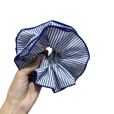 Women Simple Fabric Stripe Blue Large Intestine Hair Ring