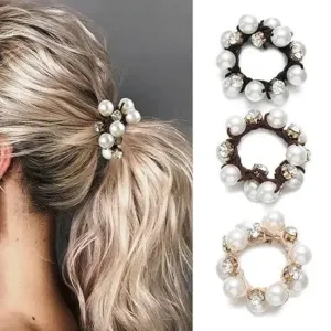 Women's Fashion Pearl Rhinestone Horsetail Hair Rope