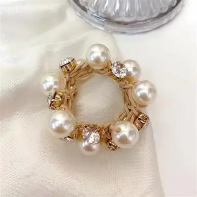 Women's Fashion Pearl Rhinestone Horsetail Hair Rope