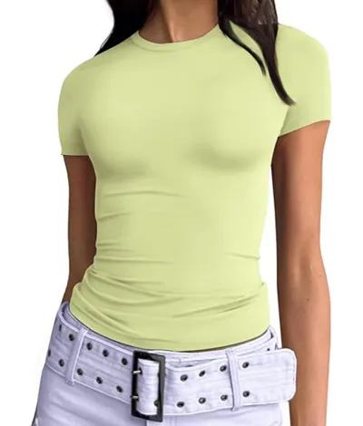 Women Slim Fit Milk Fiber Street Hipster Solid Color Crewneck Short Sleeve T-Shirt