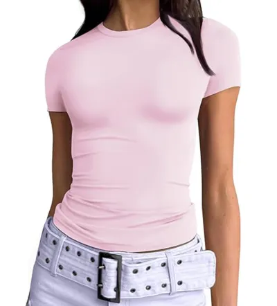 Women Slim Fit Milk Fiber Street Hipster Solid Color Crewneck Short Sleeve T-Shirt
