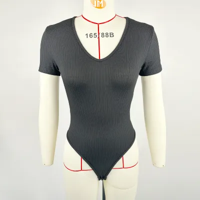 Summer Women Sexy Slim Pit V-Neck Short Sleeve Bodysuits