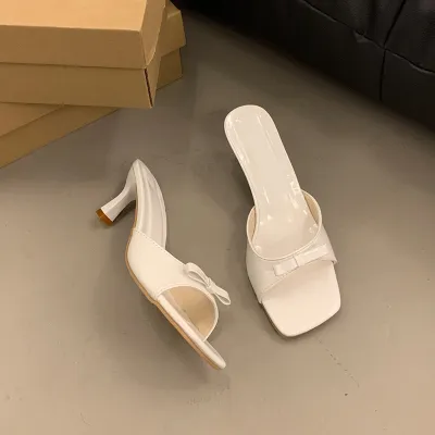 Summer Outer Wear Square Toe High Heel Slippers