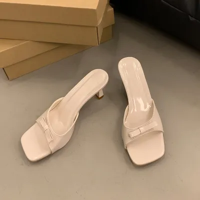 Summer Outer Wear Square Toe High Heel Slippers