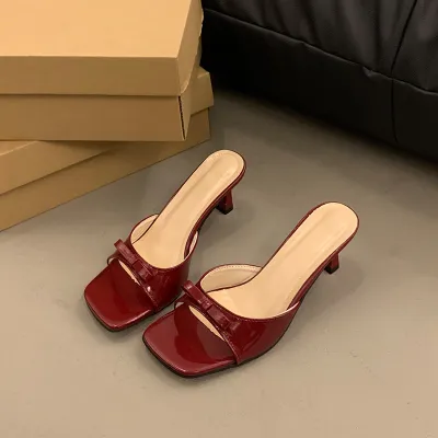 Summer Outer Wear Square Toe High Heel Slippers