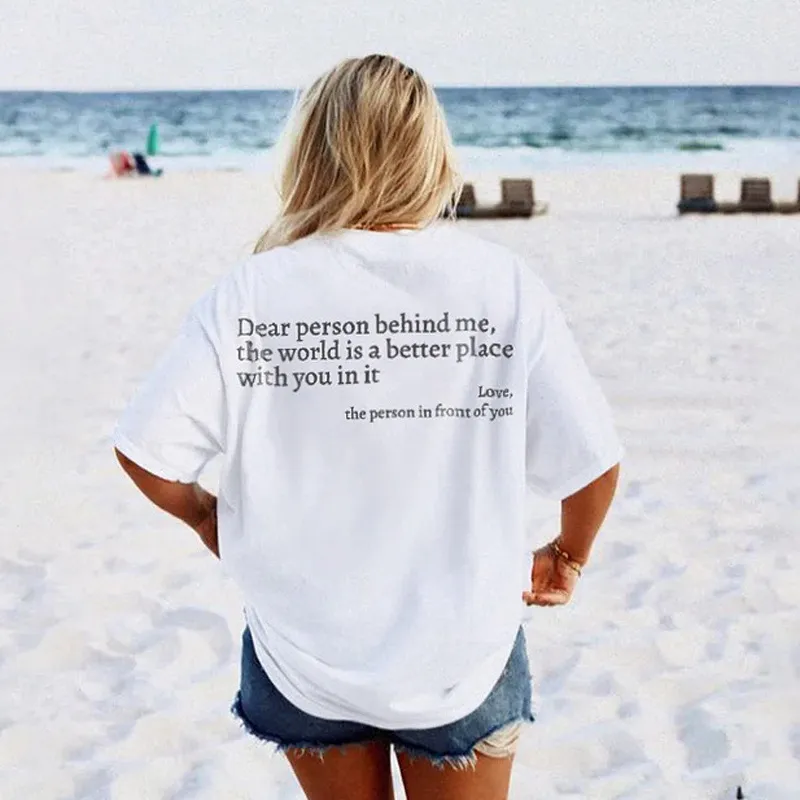 Women Basic Short-Sleeved Round Neck Letter T-Shirt