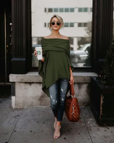 Women Off-Shoulder Blouse Solid Color Autumn Winter Pullover Top