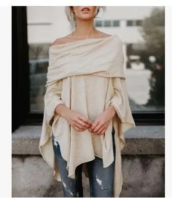 Women Off-Shoulder Blouse Solid Color Autumn Winter Pullover Top