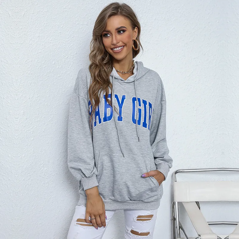 Women Casual Alphabet-Print Hoodie Loose Fit
