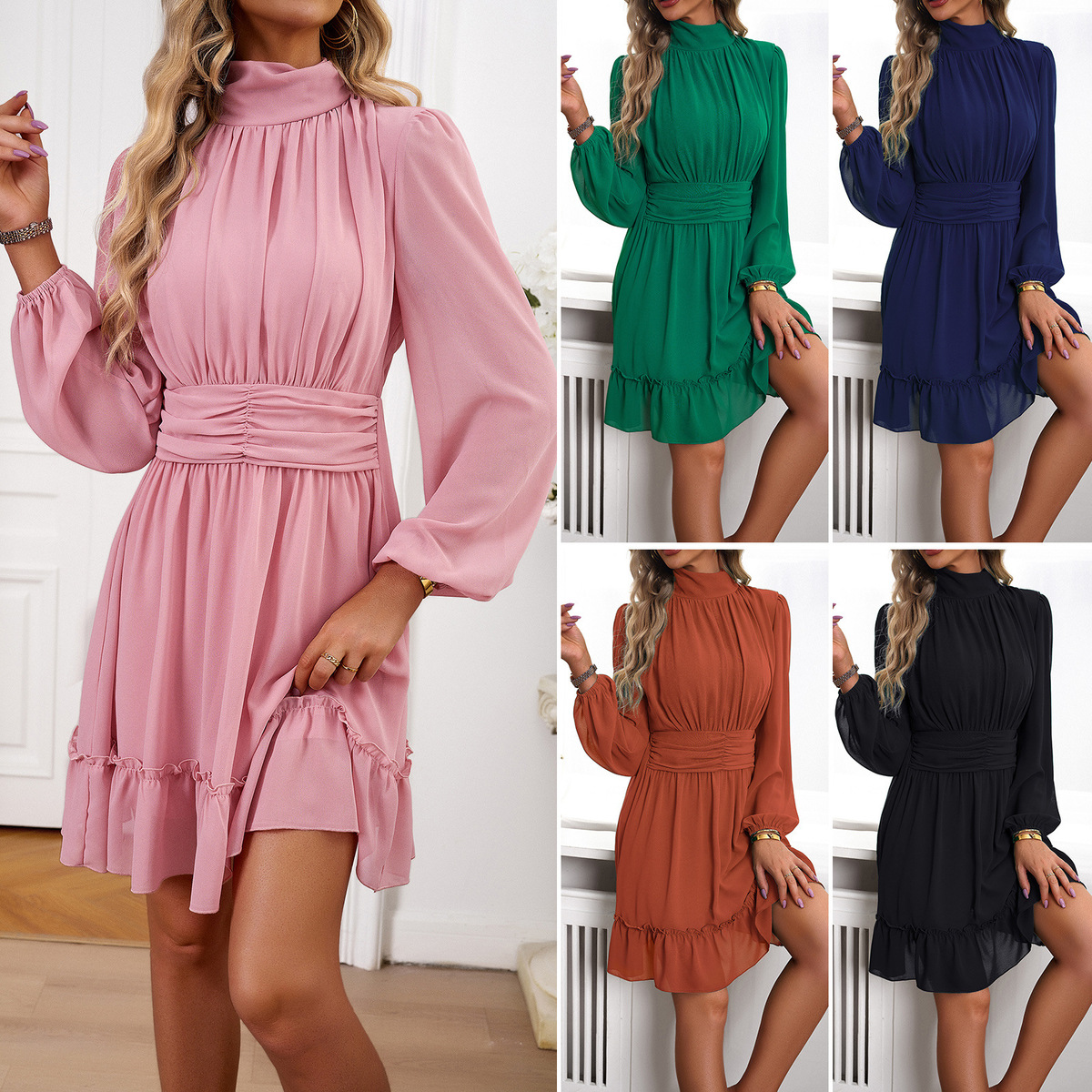 Wholesale Women Fashion Solid Color Half High Collar Long