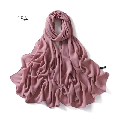 Women Simple Solid Color Pearl Chiffon Scarf Long Fashion Commuter 1.8M