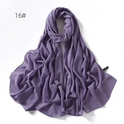 Women Simple Solid Color Pearl Chiffon Scarf Long Fashion Commuter 1.8M