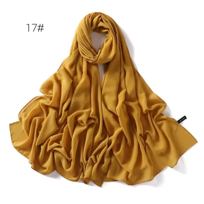 Women Simple Solid Color Pearl Chiffon Scarf Long Fashion Commuter 1.8M