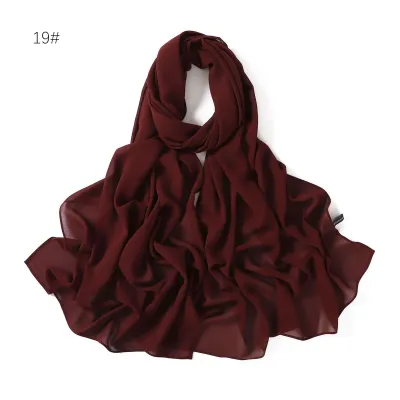 Women Simple Solid Color Pearl Chiffon Scarf Long Fashion Commuter 1.8M