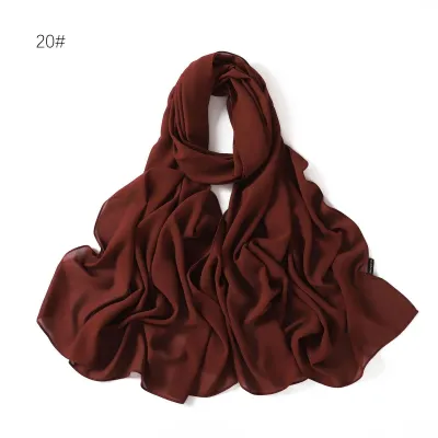 Women Simple Solid Color Pearl Chiffon Scarf Long Fashion Commuter 1.8M