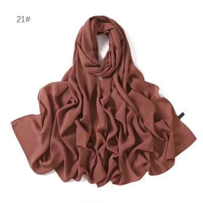 Women Simple Solid Color Pearl Chiffon Scarf Long Fashion Commuter 1.8M