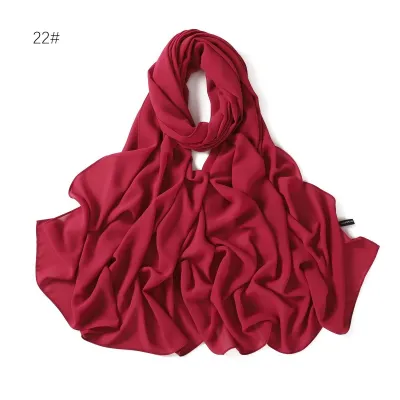 Women Simple Solid Color Pearl Chiffon Scarf Long Fashion Commuter 1.8M