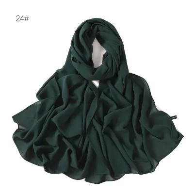 Women Simple Solid Color Pearl Chiffon Scarf Long Fashion Commuter 1.8M