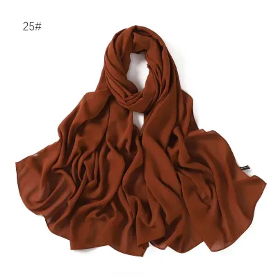 Women Simple Solid Color Pearl Chiffon Scarf Long Fashion Commuter 1.8M