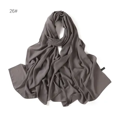 Women Simple Solid Color Pearl Chiffon Scarf Long Fashion Commuter 1.8M