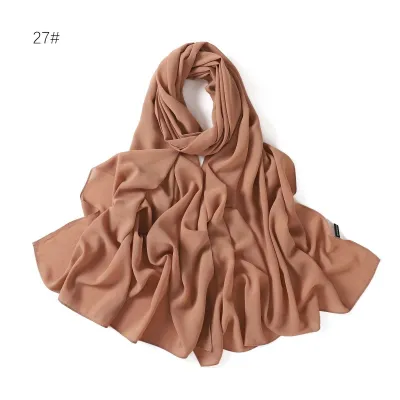 Women Simple Solid Color Pearl Chiffon Scarf Long Fashion Commuter 1.8M