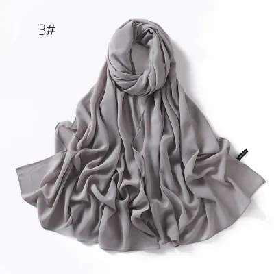 Women Simple Solid Color Pearl Chiffon Scarf Long Fashion Commuter 1.8M