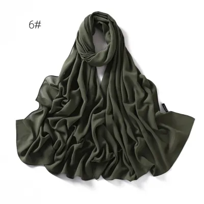Women Simple Solid Color Pearl Chiffon Scarf Long Fashion Commuter 1.8M