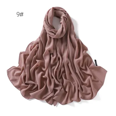 Women Simple Solid Color Pearl Chiffon Scarf Long Fashion Commuter 1.8M