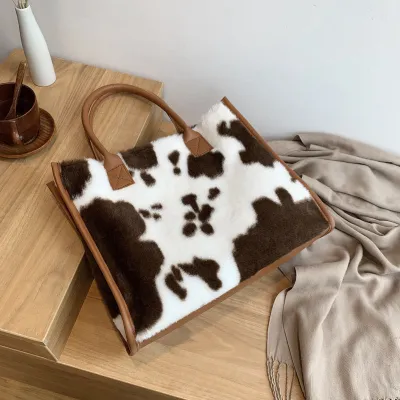 Autumn Winter Women Fashionable Leopard Print Large Capacity Square Tote Bag