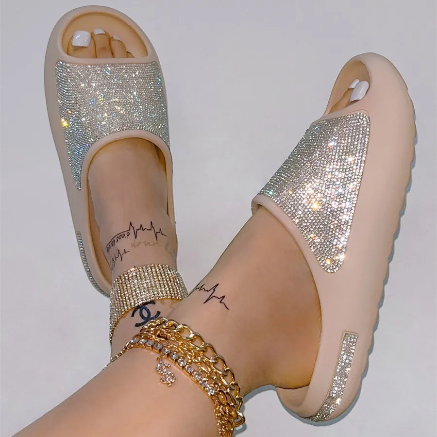 Women Fashion Plus-Size Diamond-Faced Fine-Glittering Thick-Soled EVA Slippers