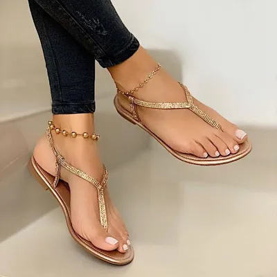 Women's Plus Size Rhinestone Roman Thong Sandals Round Toe Flat