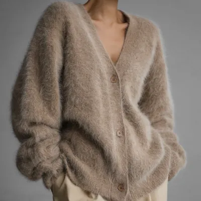 Women Autumn Winter Plush Loose Cardigan Knitwear