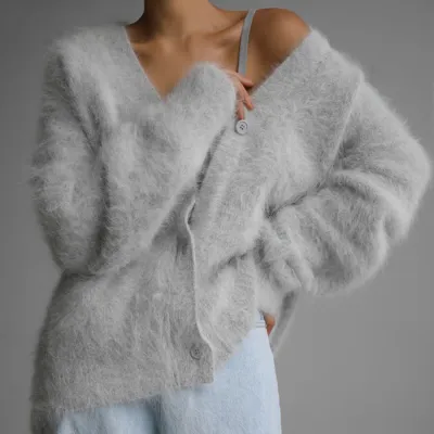 Women Autumn Winter Plush Loose Cardigan Knitwear