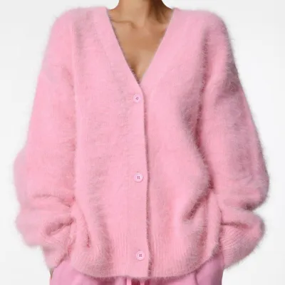Women Autumn Winter Plush Loose Cardigan Knitwear