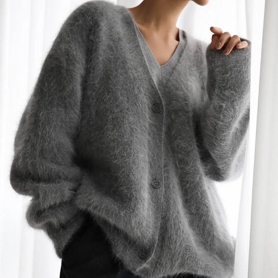 Women Autumn Winter Plush Loose Cardigan Knitwear