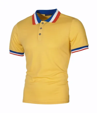 Men Fashion Casual Color Block Short Sleeve Lapel POLO Shirt