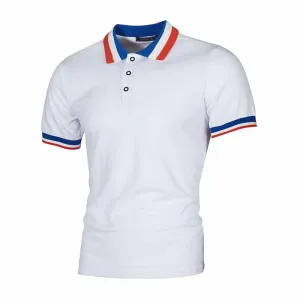 Men Fashion Casual Color Block Short Sleeve Lapel POLO Shirt