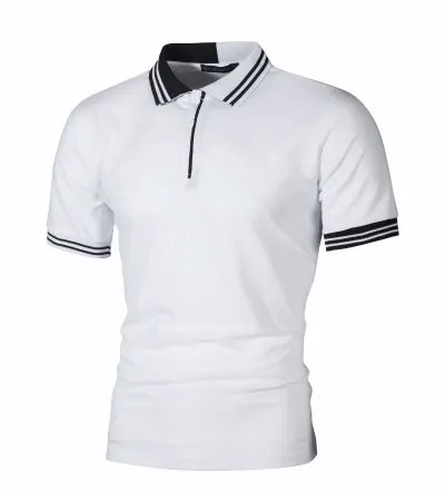 Men Fashion Casual Basic Striped Short Sleeve Tight Lapel Polo Shirt